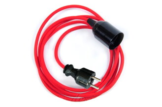 Textilní kabel 2x0,75mm2 Červený CE9 s objímkou a vidlicí