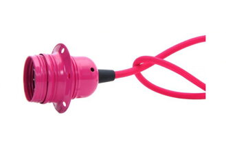 Objímka E27 kovová barvená dl.závit + kroužek v barvě s textilním kabelem dle výběru