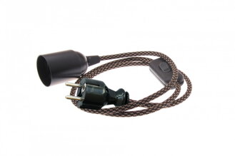 Textilní kabel Tečka Černo-Béžová 38 s objímkou, vypínačem a vidlicí