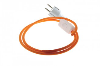 Přívodní textilní kabel k lampičce 1,8 m Pomerančový PM42, vidlice + vypínač