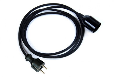 Textilní kabel 2x0,75mm2 Černý CR3 s objímkou a vidlicí