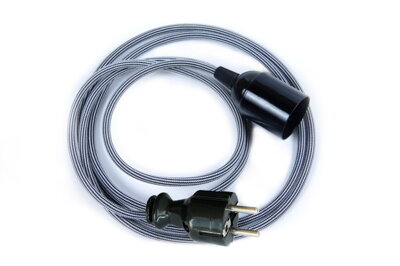 Textilní kabel 2x0,75mm2 Použek Černo-Bílý 27 s objímkou a vidlicí