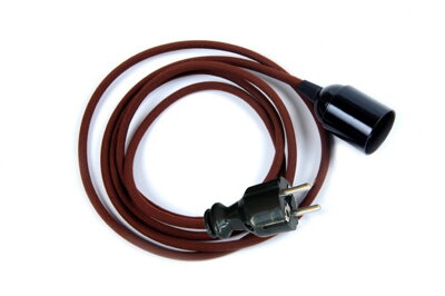 Textilní kabel 2x0,75mm2 Hnědý H13 s objímkou a vidlicí