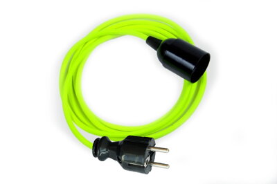 Textilní kabel 2x0,75mm2 Žlutý Reflexní ZL2 s objímkou a vidlicí