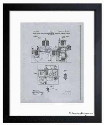 Ilustrace patent Nikola Tesla 1898 / 30x40 cm