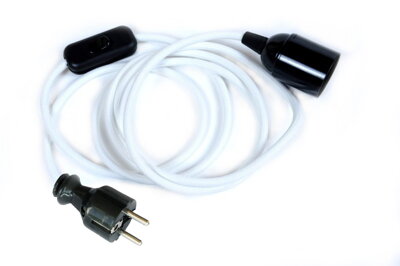 Textilní kabel Bílý Bi7 s objímkou, vypínačem a vidlicí