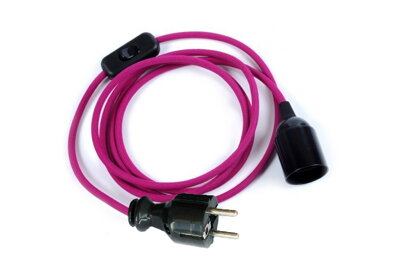 Textilní kabel Fialový Světlý Fi-6 s objímkou, vypínačem a vidlicí
