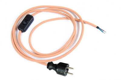 Přívodní textilní kabel k lampičce 1,8 m Béžový 15, vidlice + vypínač