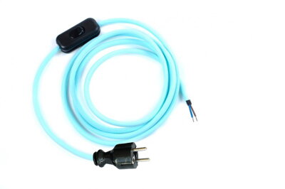 Přívodní textilní kabel k lampičce 1,8 m Modrý Světlý 17, vidlice + vypínač