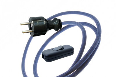 Přívodní textilní kabel k lampičce 1,8 m Modrá Saská MS44, vidlice + vypínač