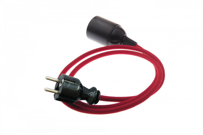 Textilní kabel 2x0,75mm2 Červená Jahoda CJ45 s objímkou a vidlicí