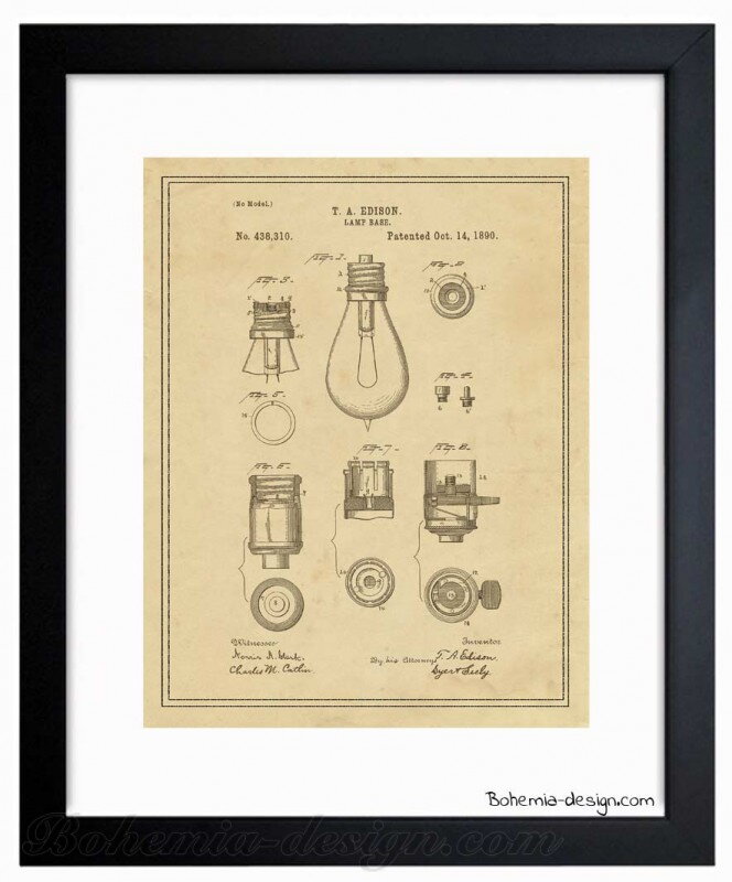 Ilustrace T.A. Edison žárovka 1890 / 30x40 cm