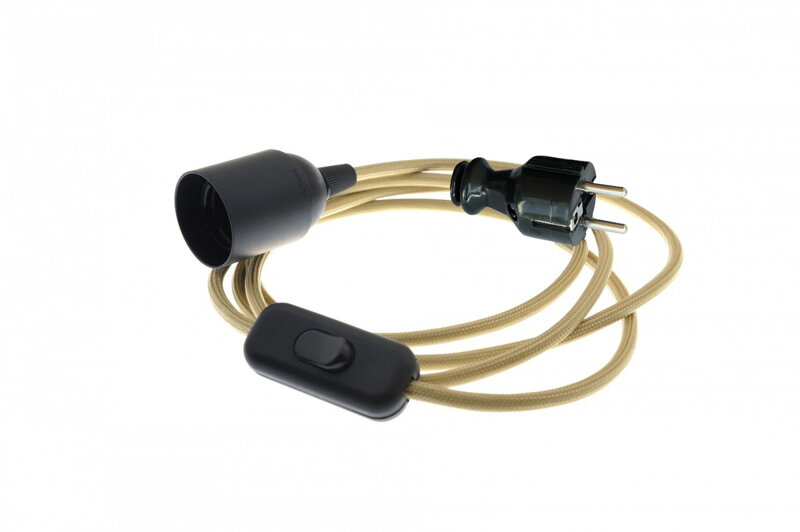 Textilní kabel Zlatý Z33 s objímkou, vypínačem a vidlicí