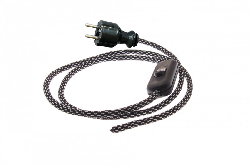 Přívodní textilní kabel k lampičce 1,8 m Tečka Černo-Bílá 48, vidlice + vypínač