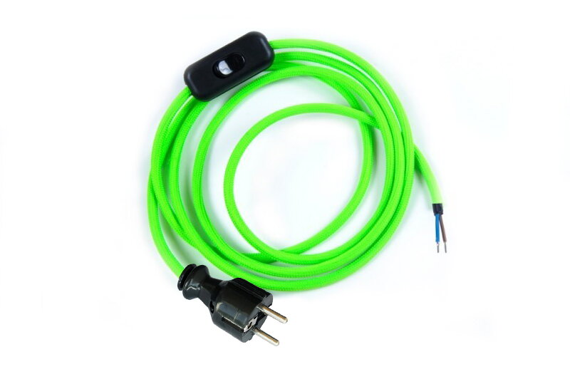 Přívodní textilní kabel k lampičce 1,8 m Zelený Reflexní 8, vidlice + vypínač