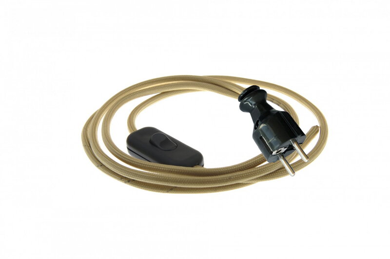 Přívodní textilní kabel k lampičce 1,8 m Zlatý Z33, vidlice + vypínač