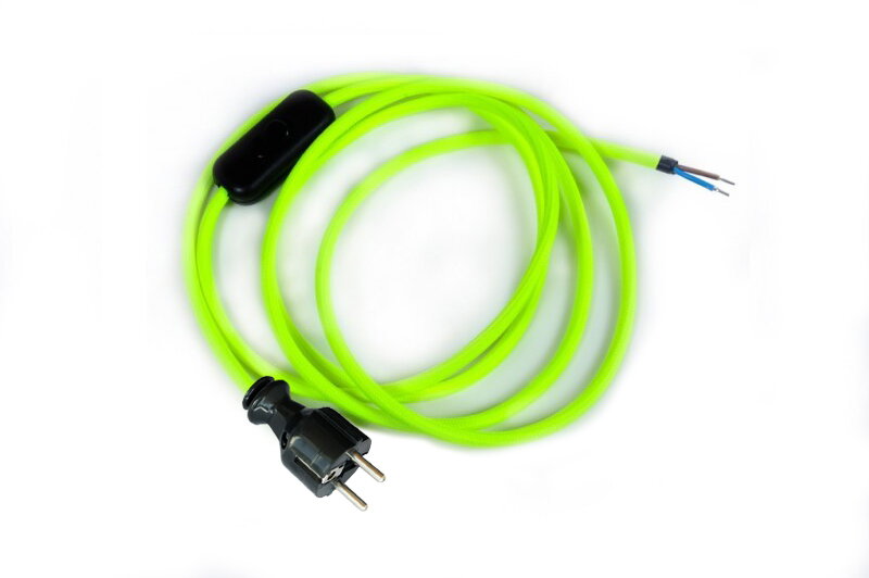 Přívodní textilní kabel k lampičce 1,8 m Žlutý Reflexní 2, vidlice + vypínač