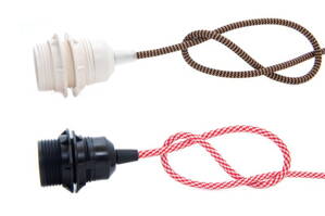 Objímka E27 plastová Bílá nebo Černá + 2x kroužek s textilním kabelem dle výběru