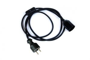 Textilní kabel Černý CR3 s objímkou, vypínačem a vidlicí