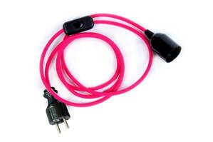 Textilní kabel Růžový Tmavý R11 s objímkou, vypínačem a vidlicí